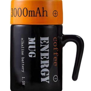 FUNNY BATTERY-SHAPE COFFEE MUG with LID - Funny Gift For Coffee Drinker - 12 oz
